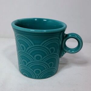 Homer Laughlin Fiesta Fan Turquoise Seascape Wave Pattern Ring Handle Mug Cup